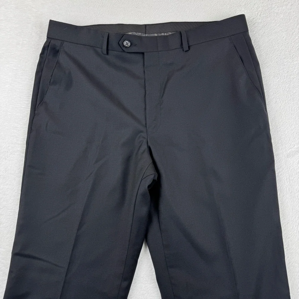 Lauren Ralph Lauren Dress Pants Mens 34x32 Black 100% Wool Natural Stretch Flat